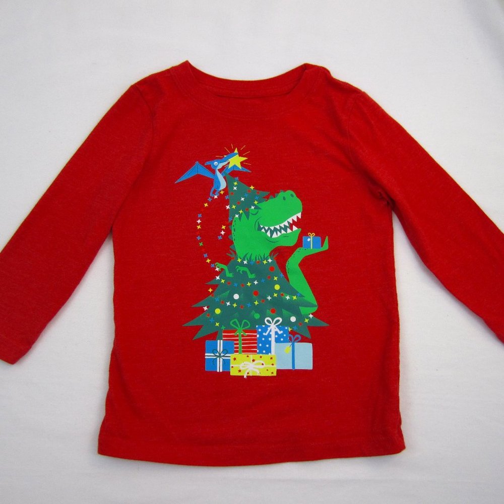 Toddlers Long Sleeve Dinosaur Christmas Tree Tee size 2T